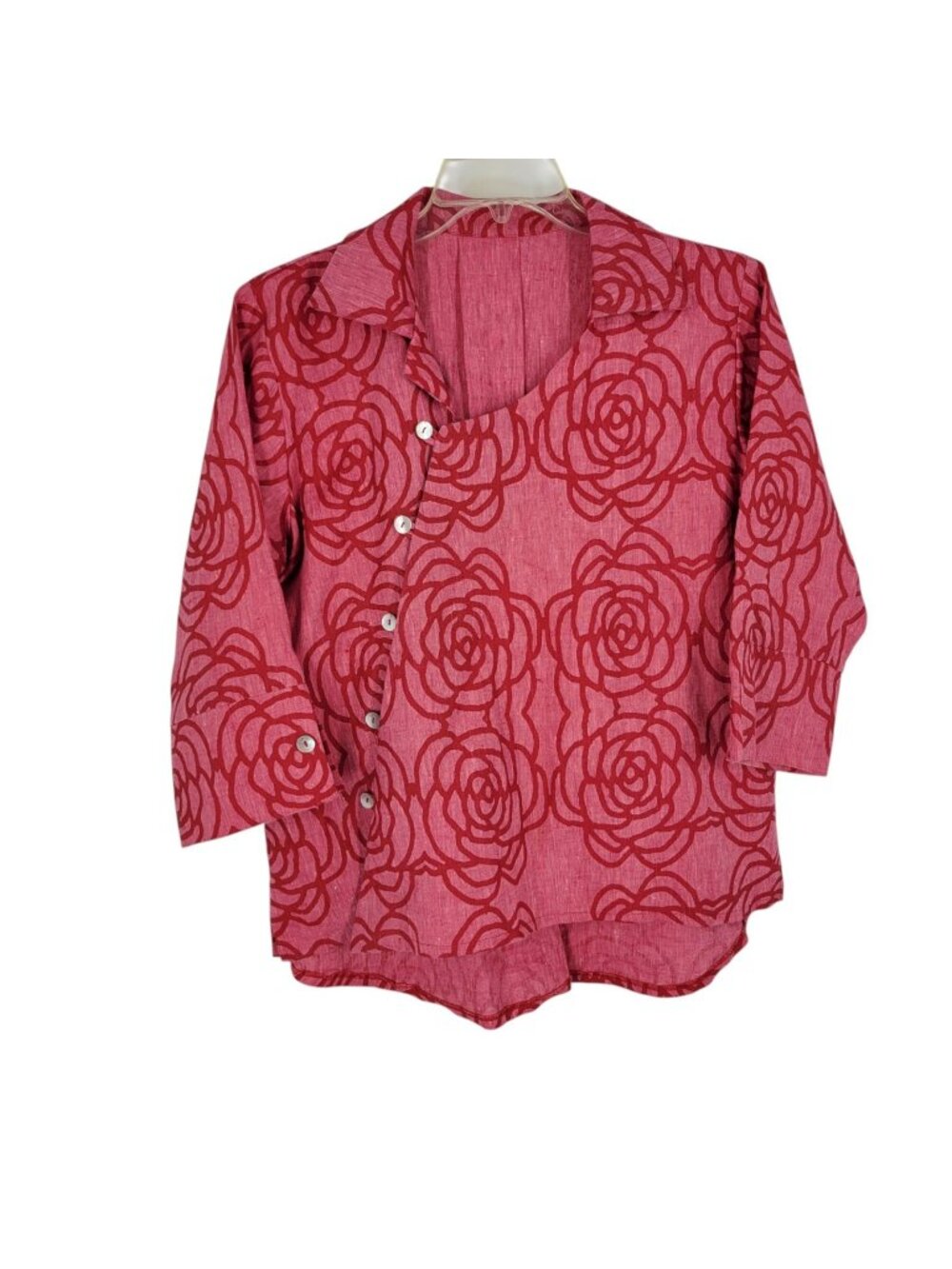 Heydari Linen Shirt jacket Asymmetrical Rose Lagenlook Top Art to wear USA O/S